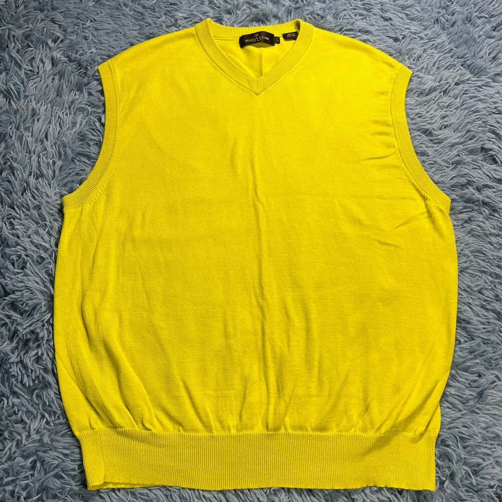 VINTAGE Bugatchi Vomo Sweater Vest Size Large Mens Green Retro Preppy 90s
